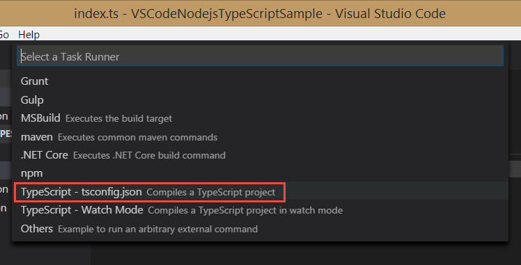 Visual Studio Code - Select a task runner