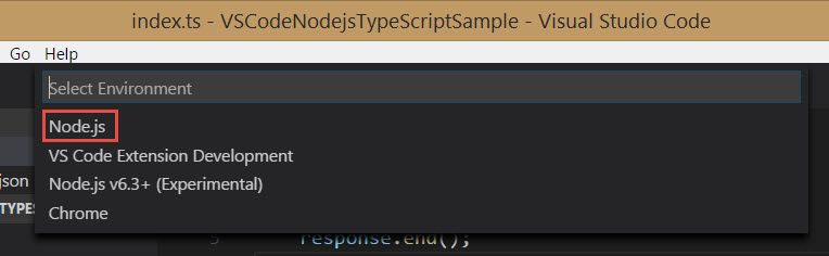 Visual Studio Code - Select environment node.js