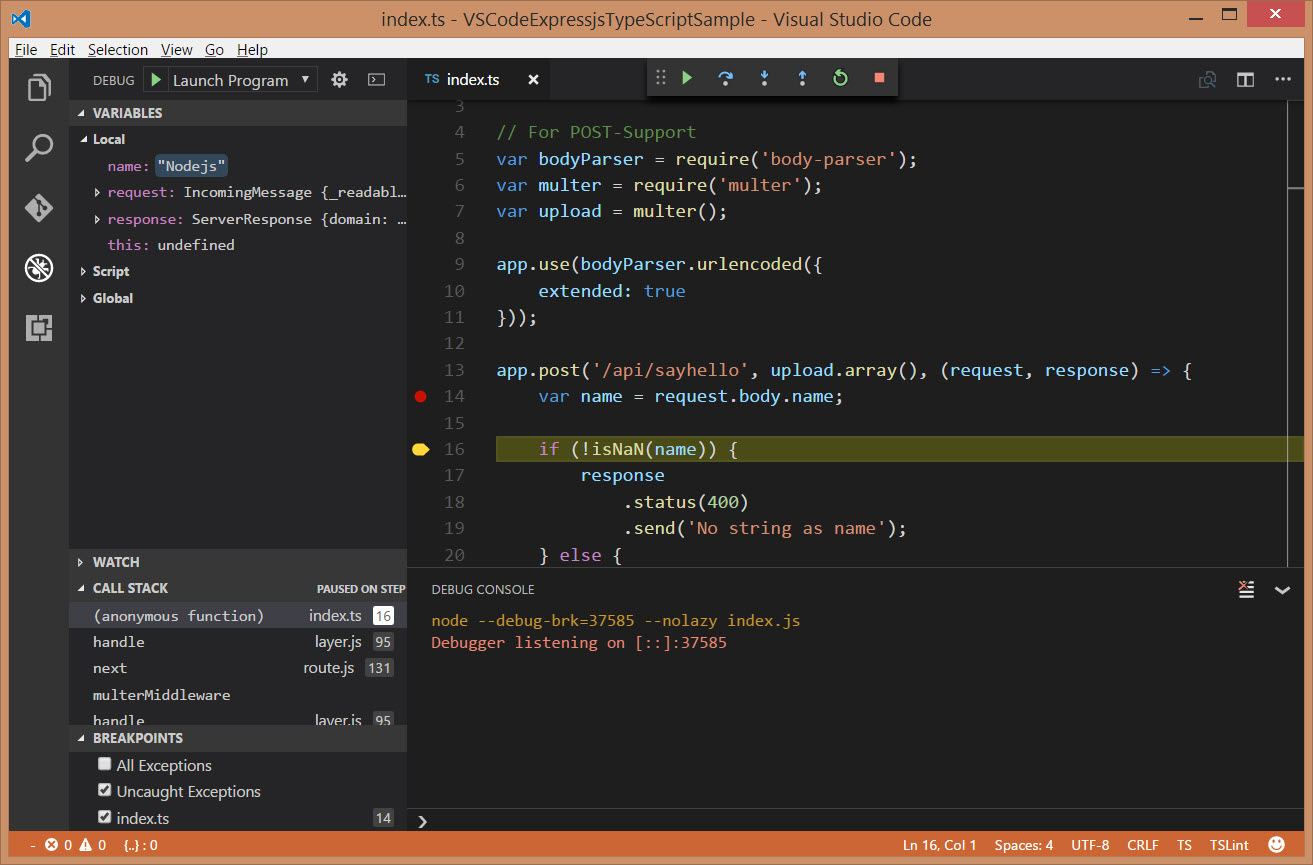 Post-Anfrage mit Visual Studio Code debuggen