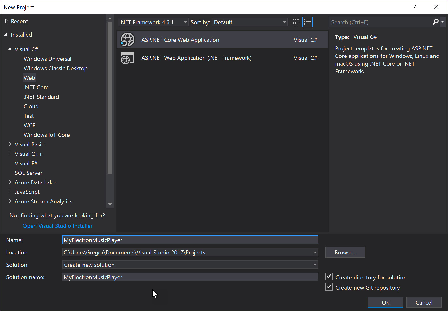 Neues ASP.NET Core Projekt